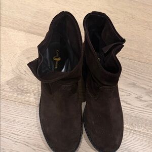 Women’s Dark Brown Suede Ankle Booties - Casual Slip-On